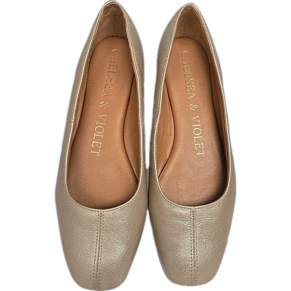Chelsea & Violet Women's Gold Leather Ballet Flats Slip-on Shoes Size 7.5 M